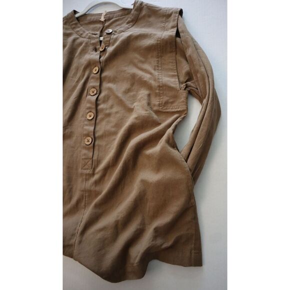 Free People OB1910445 Women's Sz XS Brown Leyla L/S Linen Blend Romper - Picture 8 of 11